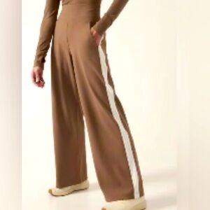 Athleta Brown Wide-Leg Pants with White Stripe
